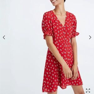 Silk Ruffle-Sleeve Button-Front Dress in Little Lilies